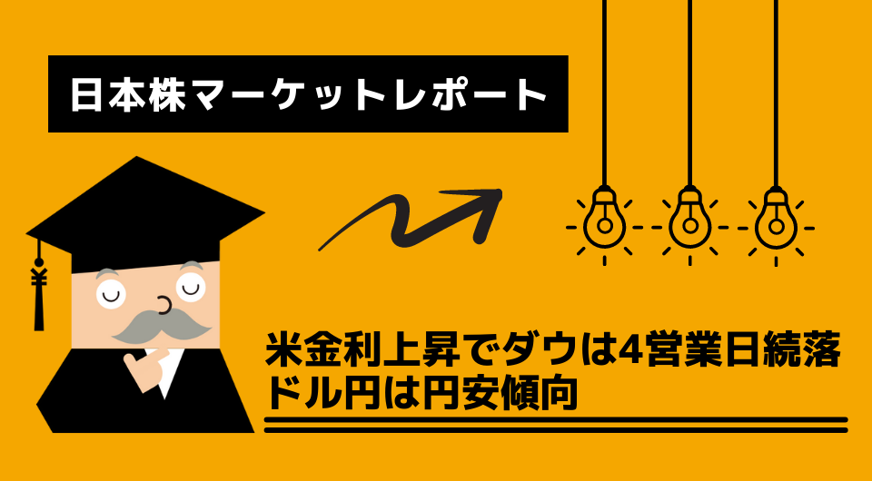 日本株マーケットレポート　米金利上昇でダウは4営業日続落　ドル円は円安傾向