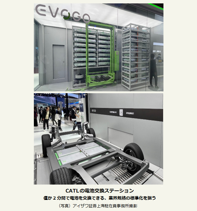 CATLの電池交換ステーション。僅か2分間で電池を交換できる。業界規格の標準化を狙う