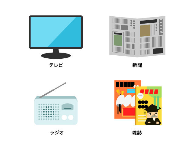 テレビ、新聞、ラジオ、雑誌の図