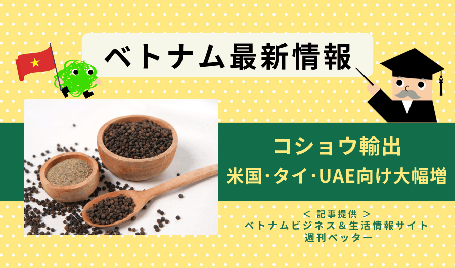 ベトナム最新情報　コショウ輸出、米国、タイ、UAE向け大幅増